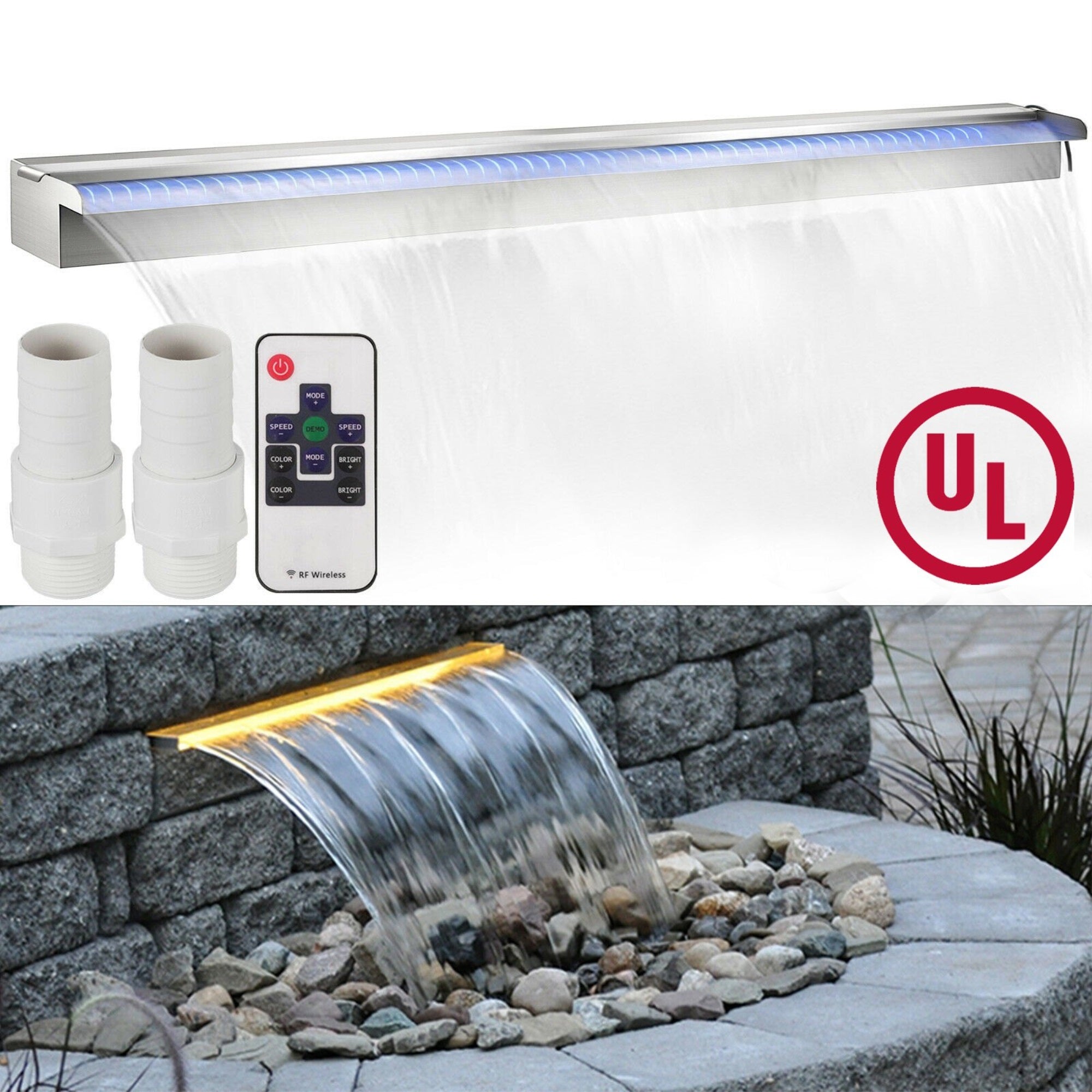 11.8'Pool Waterfall Fountain 18Color Led Stainless Steel Garden Cascade Pond